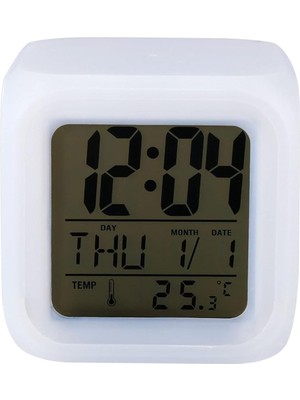 Braventa Collection Ev Ofis Masa Saati 7 Renk Değiştiren Dijital Küp Alarmlı Gece Lambası