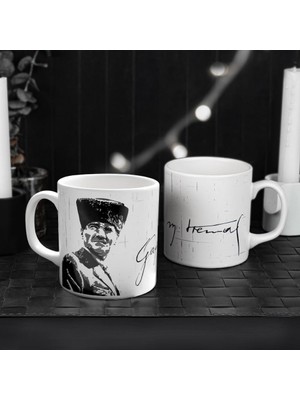 Braventa Collection Keramika Atatürk Portreli Imza Beyaz Silindir Kupa 1 Adet