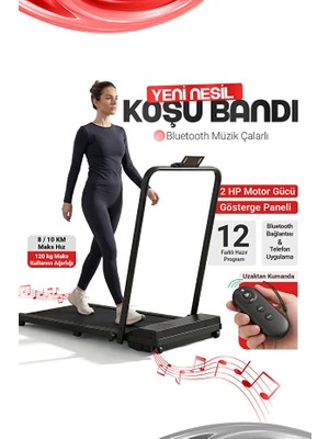 Ensiga Yeni Nesil Bluetoothlu 8/10 Km Hız 2 Hp Motor Kumandalı %5 Eğimli Koşu Bandı Müzik Çalarlı