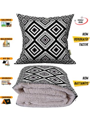 Caisya Home Modern Etnik Desenli Opsiyonel Yastık Içinde Tv Battaniyesi 110 x 170 cm