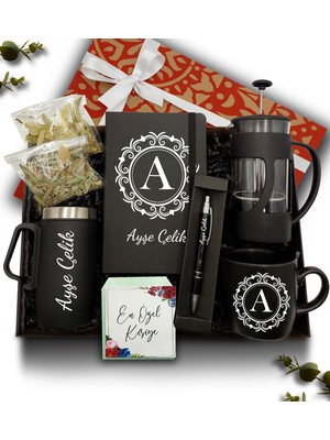 As Gift Kişiye Özel Termos Bardak & French Press & Kupa & Defter & Kalem & Ihlamur & Adaçayı Hediye Seti