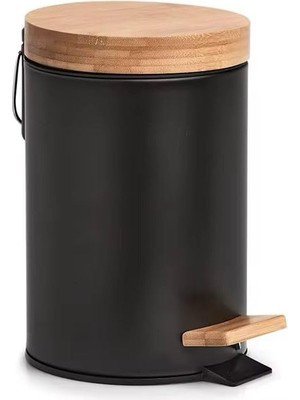 Braventa Collection Orret Home Bambu Kapaklı Metal Çöp Kovası – Hidrolik Sistemli Yavaş Kapanma Özellikli, Pedallı, Bany