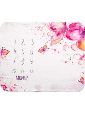 Braventa Collection Suluboya Tasarımlı Doğum Hediyesi Aylık Konsept Fotoğraf Battaniyesi 100X120 cm