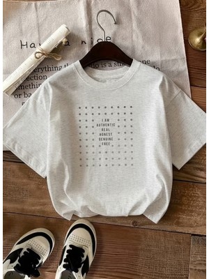 Caddekombin Kadın Işıltılı Nokta  Detaylı Bisiklet Yaka Gri T-Shirt