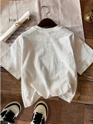 Caddekombin Kadın Büyük Mavi Kurdele Detaylı Gri T-Shirt