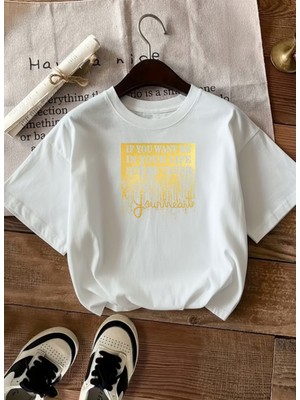 Caddekombin Kadın Your Heart Motto Yazılı Grafik Baskılı Beyaz T-Shirt