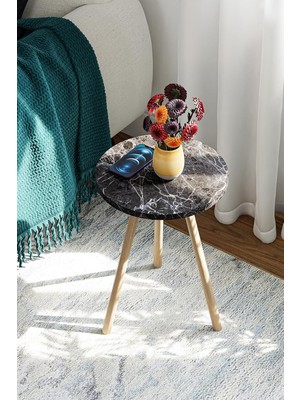 Braventa Collection Intergo Yuvarlak Yan Sehpa Ahşap Ayaklı Tekli