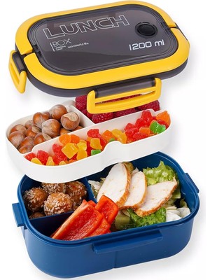 Braventa Collection Beslenme Kutusu, 2 Katlı 6 Bölmeli, Bpa'sız Pp Plastik Sızdırmaz Lunch Box Seti - Çatal Kaşık Bıçak