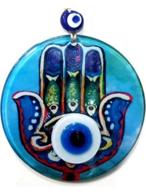 Füzyon Cam Fatma Ana Bereket Eli Desenli Nazar Boncuklu Duvar Süsü
