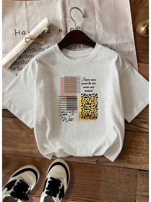 Caddekombin Kadın Love Wilt Baskılı Yazılı Basic Gri T-Shirt