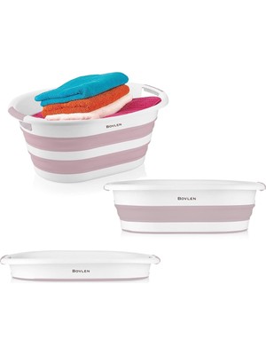 Braventa Collection Katlanabilir Çamaşır Sepeti - Katlanır Çamaşır Sepeti - Gri - 54,5X39X8 cm - Pp+ (Pembe)