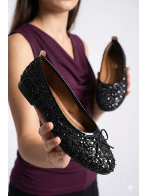 Nmoda Simli Pullu Mary Jane Babet Şık Tokalı Ortopedik Taban Günlük Ayakkabı