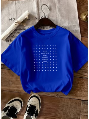 Caddekombin Kadın Işıltılı Nokta  Detaylı Bisiklet Yaka Saks Mavi T-Shirt