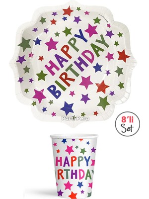 Parti Pera Happy Birthday Yazılı Karton Tabak 8'li Set