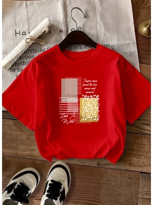 Caddekombin Kadın Love Wilt Baskılı Yazılı Basic Kırmızı T-Shirt