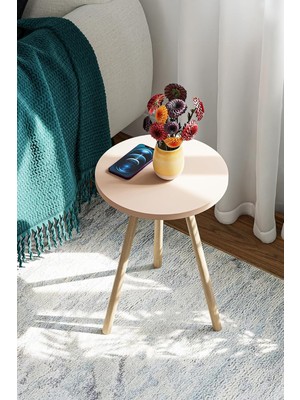 Braventa Collection Intergo Yuvarlak Yan Sehpa Ahşap Ayaklı Tekli