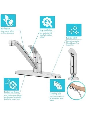 Aqua 22-K81WS-CH-AV Yan Spreyli Mutfak Lavabo Bataryası, Cilalı Krom Tek Saplı