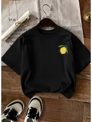 Caddekombin Kadın Çift Taraf Limoncello Baskılı Siyah T-Shirt