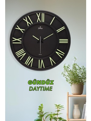 Braventa Collection Exclusive Siyah Kadranlı Fosforlu Roma Rakamlı 42 cm Ev ve Ofis Duvar Saati