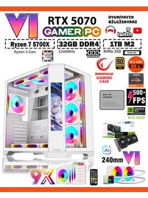 Zeiron Rampage LCD X50 Pro White 💎 Ryzen 7 5700X 32GB Ram 1tb M.2 Nvme SSD 12GB Gddr7 RTX5070 Sıvı Soğutmalı Premium Oyuncu Masaüstü Bilgisayarı