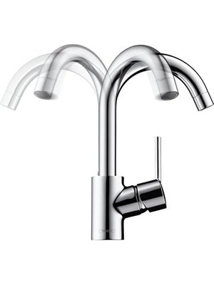 Focus M41 - Mutfak Musluğu, 1 Tip Çelik, Çıkış Yüksekliği 260 mm Olan Mutfak Musluğu, 360° Döner Mutfak Mikser Musluğu, Hortum Kutusu Olmadan, Krom