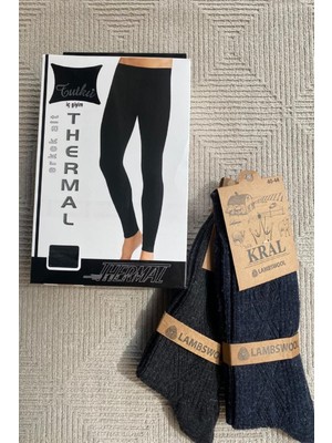 Tutku Erkek Termal Tayt 2 Ad Siyah Yün Çorap Hediyeli-Siyah-M