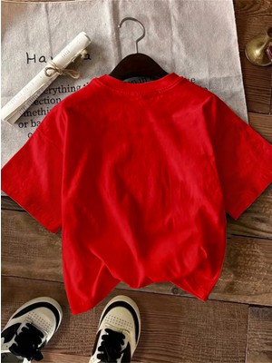Caddekombin Kadın Karahindiba ve Yaprak Baskılı Bisiklet Yaka Kırmızı T-Shirt