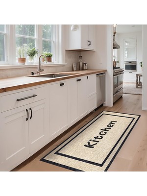 Braventa Collection Henas Kadife Kaymaz Pamuk Tabanlı Yıkanabilir Antibakteriyel Mutfak Halısı 140X200