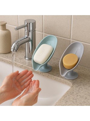 Braventa Collection Vantuzlu Su Giderli Sabunluk 2’li Set – Kaymaz, Kendiliğinden Su Akıtmalı, Tezgah Üstü Sabunluk – Ba