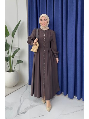 Tesettür Diyarı Moka Cupra Tansel Önden Düğmeli Tesettür Elbise- Acı Kahve