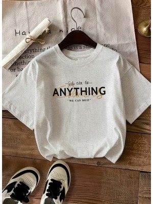 Caddekombin Kadın We Can Do It Baskılı Bisiklet Yaka Gri T-Shirt