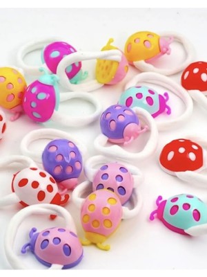 Braventa Collection Çocuk Renkli Uğurböceği 8'li Lastik Toka Seti, Toka Organizer, Kız Çocuk Toka