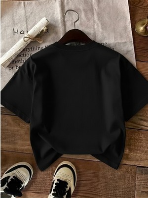 Caddekombin Kadın Elmas Kelebek Baskılı Yuvarlak Yaka Siyah T-Shirt