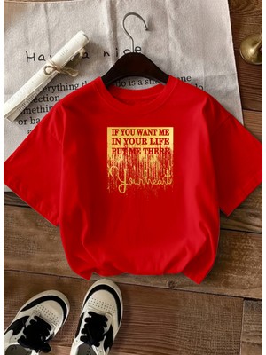 Caddekombin Kadın Your Heart Motto Yazılı Grafik Baskılı Kırmızı T-Shirt