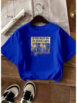 Caddekombin Kadın Your Heart Motto Yazılı Grafik Baskılı Saks Mavi T-Shirt