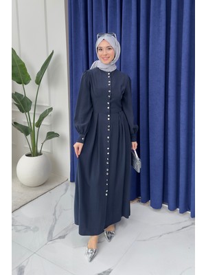 Tesettür Diyarı Moka Cupra Tansel Önden Düğmeli Tesettür Elbise- Lacivert