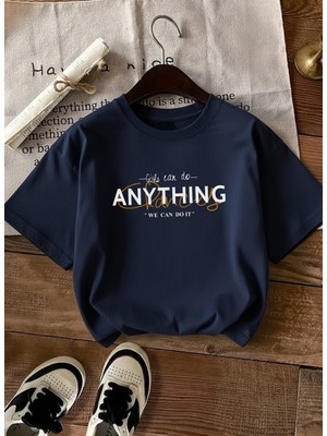 Caddekombin Kadın We Can Do It Baskılı Bisiklet Yaka Lacivert T-Shirt