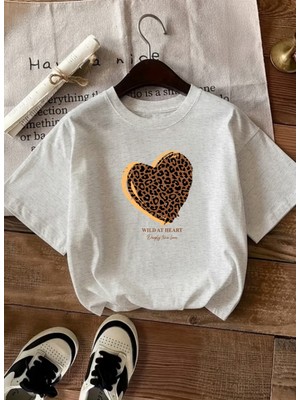 Caddekombin Kadın Wıld At  Baskılı Bisiklet Yaka Gri T-Shirt