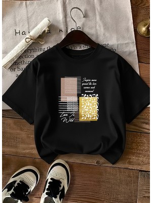 Caddekombin Kadın Love Wilt Baskılı Yazılı Basic Siyah T-Shirt