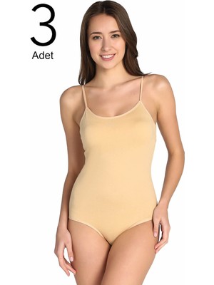 Tutku Kadın Ten 3'lü Paket Ip Askılı Likralı Kancalı Çıtçıtlı Body ELF568T0148CCM3-TEN-XL