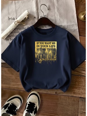 Caddekombin Kadın Your Heart Motto Yazılı Grafik Baskılı Lacivert T-Shirt