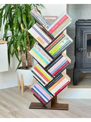 Braventa Collection - MK10 Geometrik 8 Raflı Ağaç Kitaplık (Büyük)