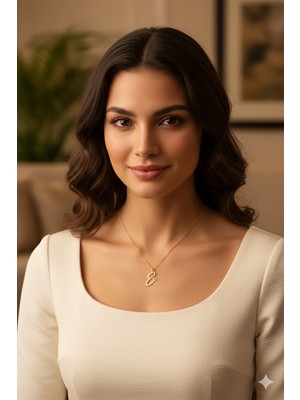 Papatya Silver 925 Ayar Kesim Harf Kolye.rose.gold.rodaj