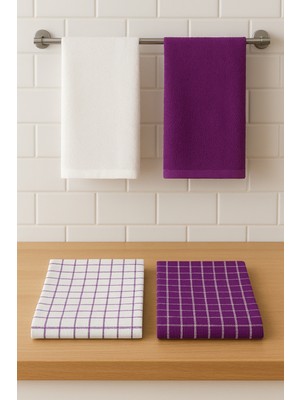 Shadro Textile %100 Pamuk Servis Peçetesi ve Mutfak Havlusu,beslenme Örtüsü 4'lü Set - Lüks ve Şık Tasarım