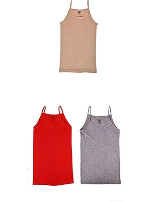 Tutku Kadın 3'lü Paket Pamuklu Ribana Ip Askılı-Grikırmızıten-2xl