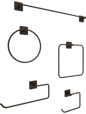 Braventa Collection Yapışkanlı Aksesuar Seti Havluluk T.kağıtlık ve Peçetelik Kare Siyah 5 Li Set