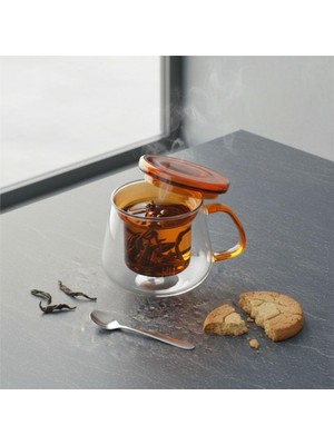 Braventa Collection Bitki Çayı Demleme Kupası | Cam Süzgeçli ve Cam Kapaklı Fincan | 350 ml | Tek Kişilik Çay Bardağı (T