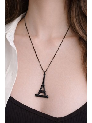 Gönülden Tasarım Siyah Çelik Eyfel Kulesi Çelik Unisex Kolye 35 cm