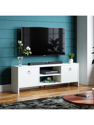 Braventa Collection Intergo-Tv Sehpası Kapaklı Raflı Tv Ünitesi Televizyon Sehpası (Beyaz)