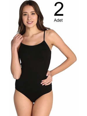 Tutku Kadın Siyah 2'li Paket Ip Askılı Likralı Kancalı Çıtçıtlı Body-Siyah-3xl